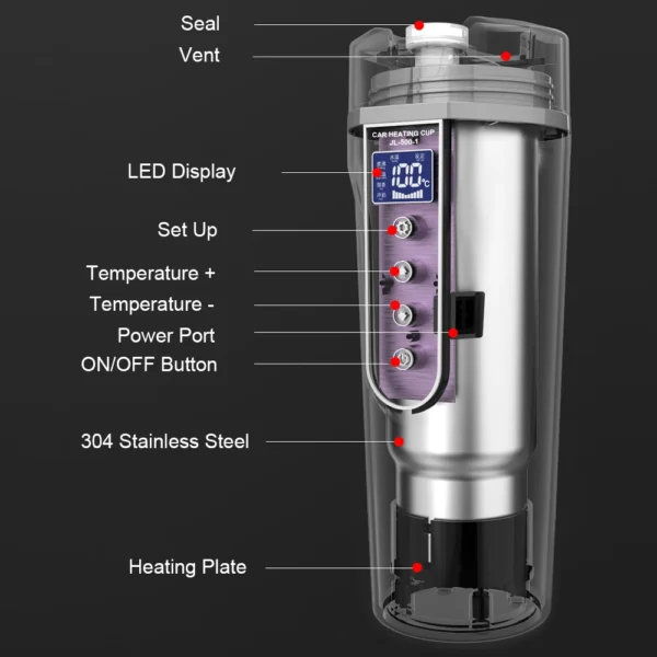 Portable LCD Display 450ML Water Warmer Bottle Stainless Steel Heat Preservation Car Heating Cup Electric Kettle 12V/24V - Image 4