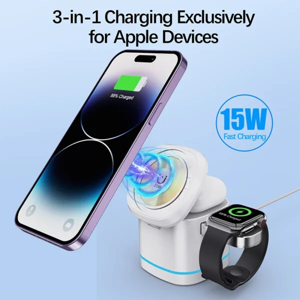 3 in 1 Transparent Magnetic 15W Wireless Charger Charger Stand For iPhone 14 13 12 ProMax Airpod Pro Watch 8 SE Charging Station - Image 4