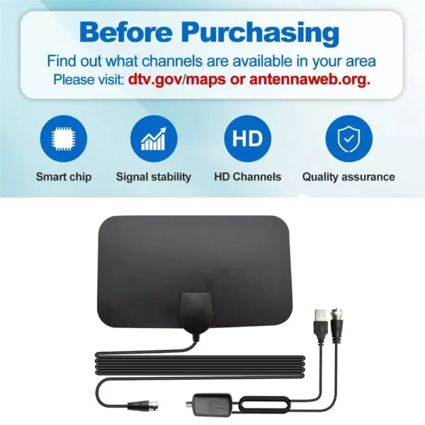 TV Antenna 4K 25DB High Gain HD TV DTV Box Digital EU Plug 3000 Miles Booster Active Indoor Aerial Flat Design - Image 2