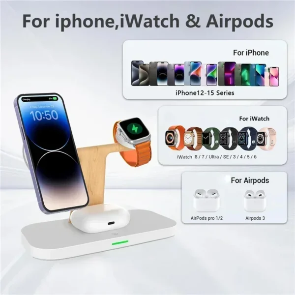 3 In 1 Magnetic Wireless Charger Stand For iPhone 16 15 14 Pro Max Apple Watch 9 8 7 Airprods Fast Charging Station Dock Holder - Image 18