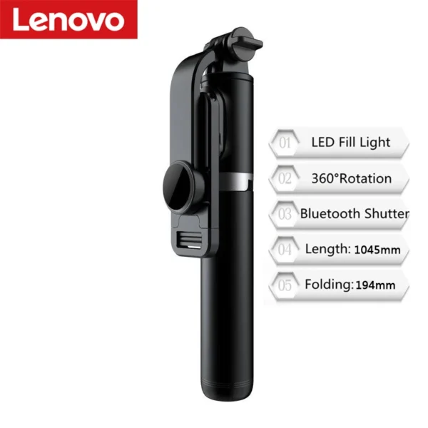 Lenovo Selfie Stick 1045mm with Wireless Bluetooth LED Fill Light Extended Tripod with Remote Shutter for Android IOS Cellphone - Image 7