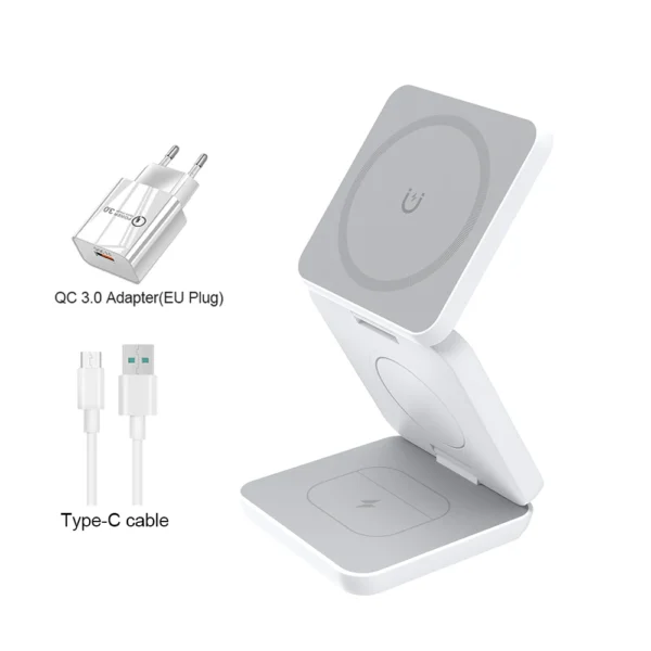 Wireless Charger 3 in 1 Foldable Magnetic Wireless Charging Station for iPhone 15 14 13 12 Pro Max Apple Watch 8 9 Charger - Image 12