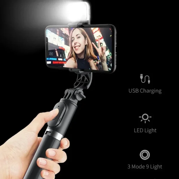 Lenovo Selfie Stick 1045mm with Wireless Bluetooth LED Fill Light Extended Tripod with Remote Shutter for Android IOS Cellphone - Image 2