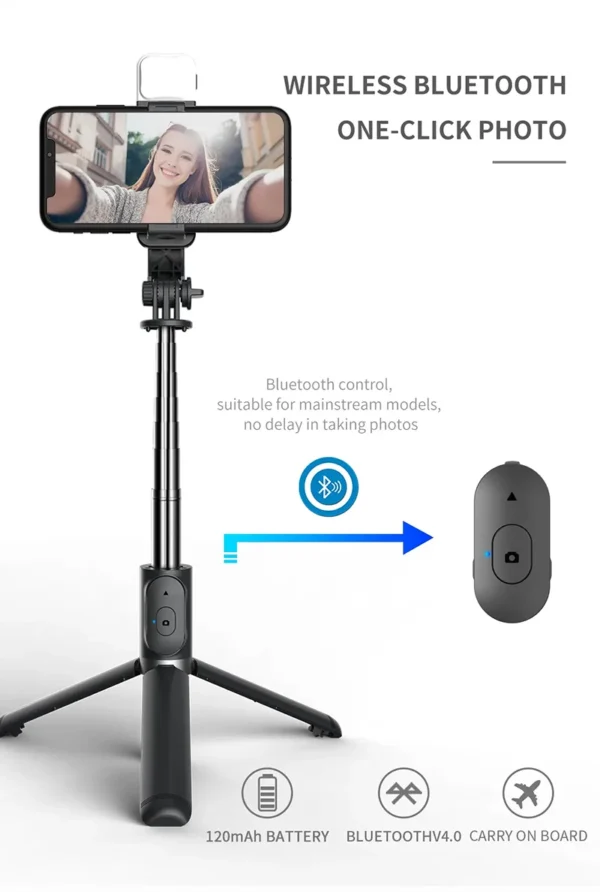 Lenovo Selfie Stick 1045mm with Wireless Bluetooth LED Fill Light Extended Tripod with Remote Shutter for Android IOS Cellphone - Image 15