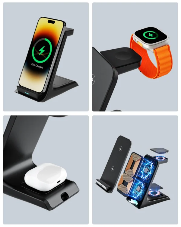 KPON 3 in 1 Wireless Charger Stand Fast Charging Station Dock For iPhone 16/15/14/13 Pro Max Apple iWatch 9/8/7/6/5 Airpods 3/2 - Image 2