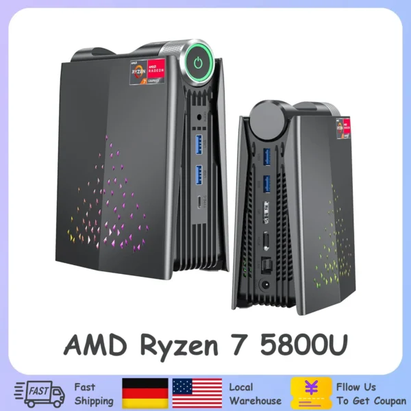 ACEMAGIC AMR5 Mini PC Gaming AMD Ryzen 7 5800U RAM 16/32GB DDR4 512GB/1TB SSD Gamer Computer RGB Light Control WiFi6 BT5.2